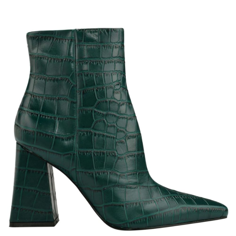 Marc Fisher Green Croc-Embossed Ankle Boots